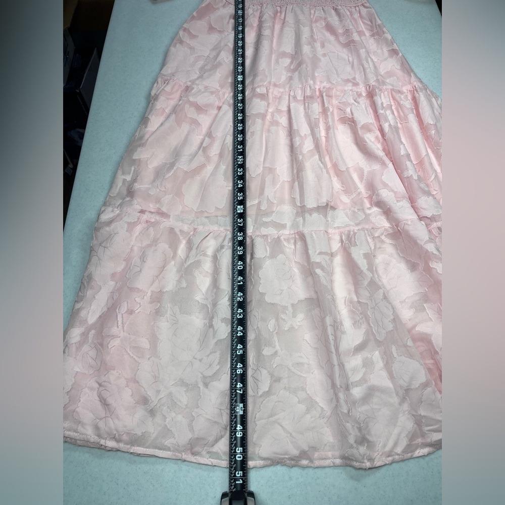 Merokeety Pink Short Puff Sleeve Midi-Dress Floral Design. Size Medium - Picture 13 of 14